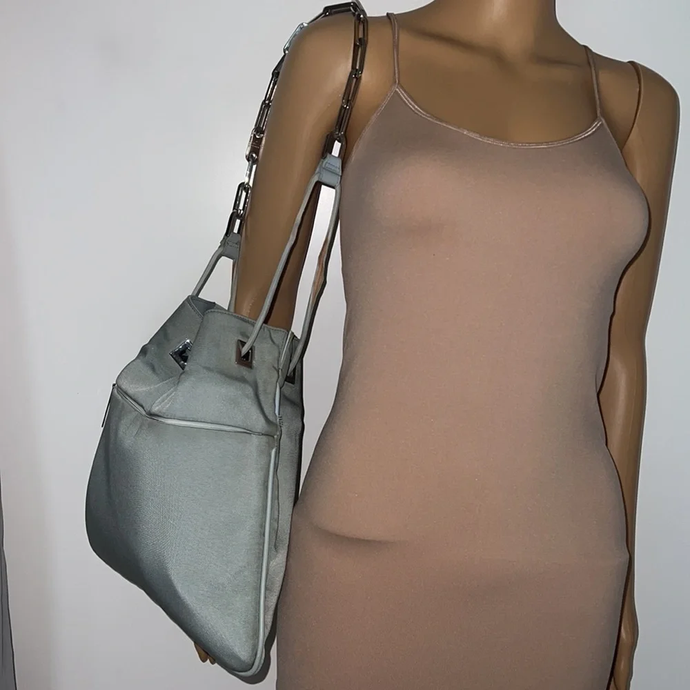 Gucci Ballistic Nylon & Leather Seafoam Drawstring Shoulder Bag